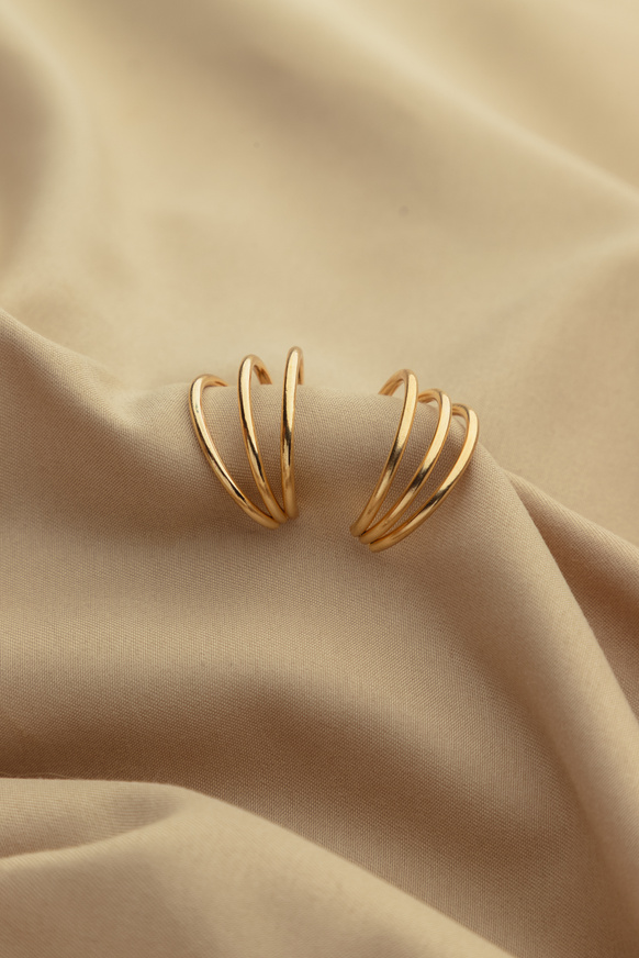 Gold Earrings on Brown Satin Cloth